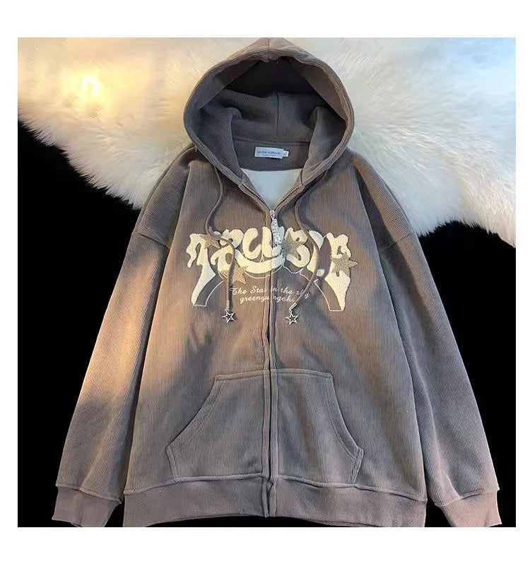 Embroidery Zip Up Hoodie for Women