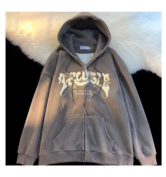 Embroidery Zip Up Hoodie for Women