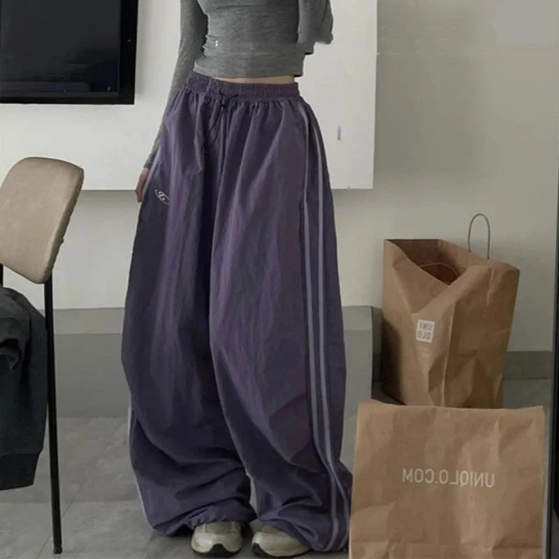 Retro Striped Wide Leg Baggy Pants for Women