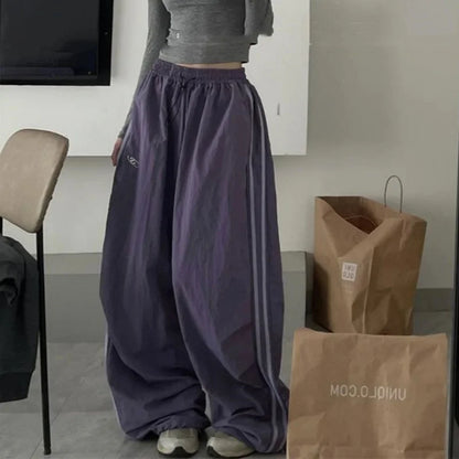 Retro Striped Wide Leg Baggy Pants for Women