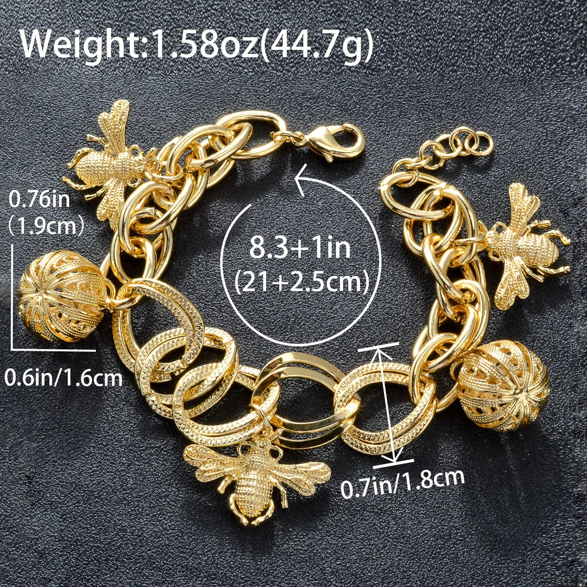 Gold Bee Pumpkin Charm Bracelet