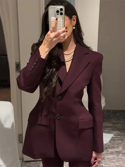 CLO004TP         Elegant Single Breasted Solid Suit for Women 2025 Autumn Buttons Slim Fit Blazers Lady Chic Outerwears Jacket - Klixstore