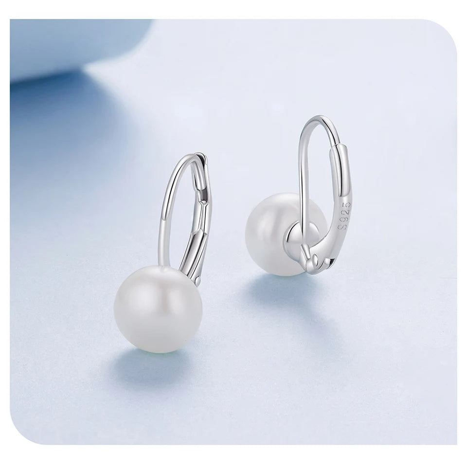 JEW029ER        
 Freshwater Pearl Hoop Earrings Statement Leverback Huggies Earring for Elegant Women 925 Sterling Silver Fine Jewelry - Klixstore