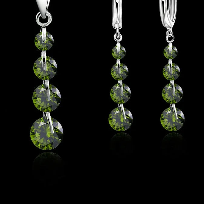 round CZ Crystal Necklace & Hoop Earrings Set in 925 Sterling Silver