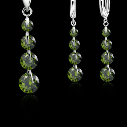 round CZ Crystal Necklace & Hoop Earrings Set in 925 Sterling Silver