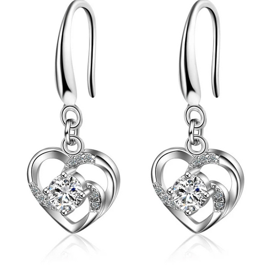 925 Sterling Silver Heart Crystal Dangle Earrings for Women