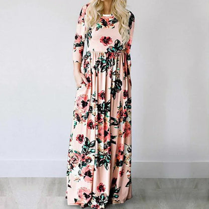 Pink Floral Boho Maxi Dress for Women 2025