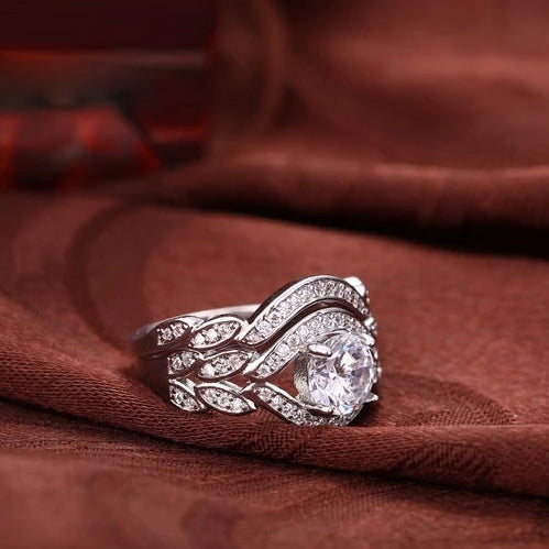 Vintage 925 Sterling Silver Crystal Ring Set for Women