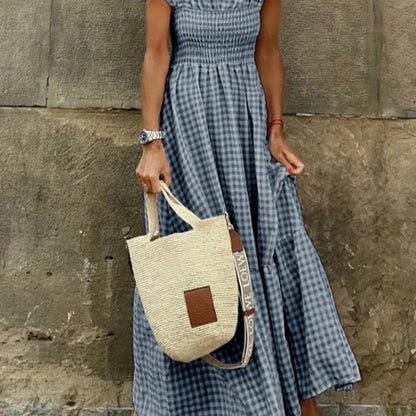 Elegant Plaid Ruffle Slip Maxi Dress