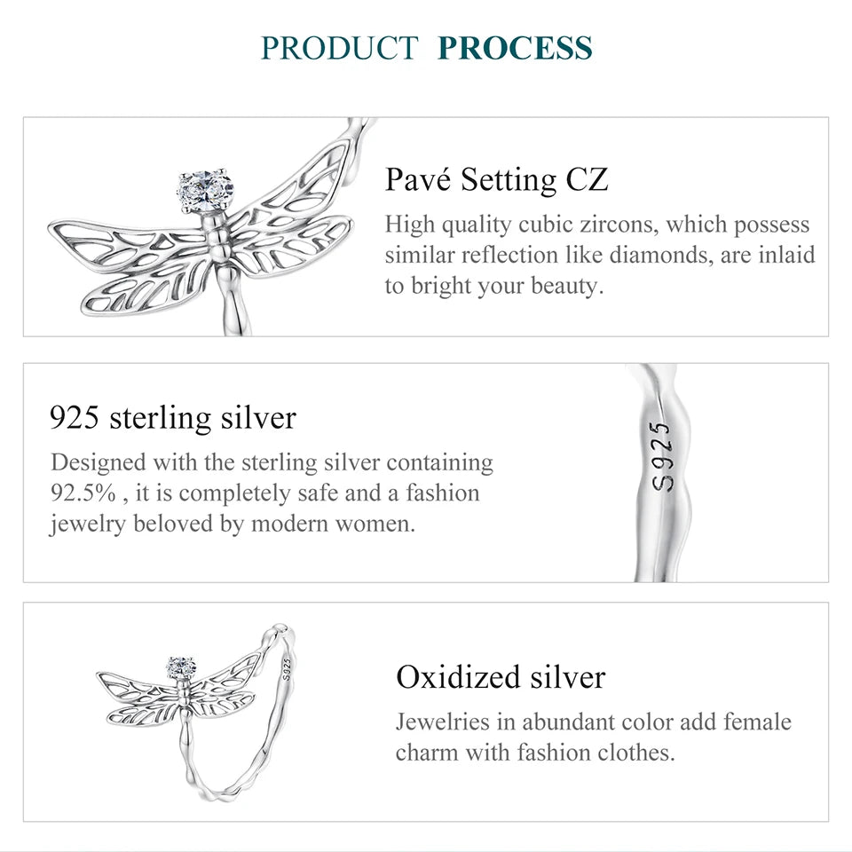 Silver Twist Dragonfly Open Ring