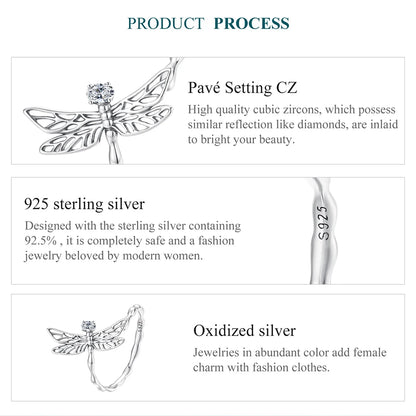 Silver Twist Dragonfly Open Ring