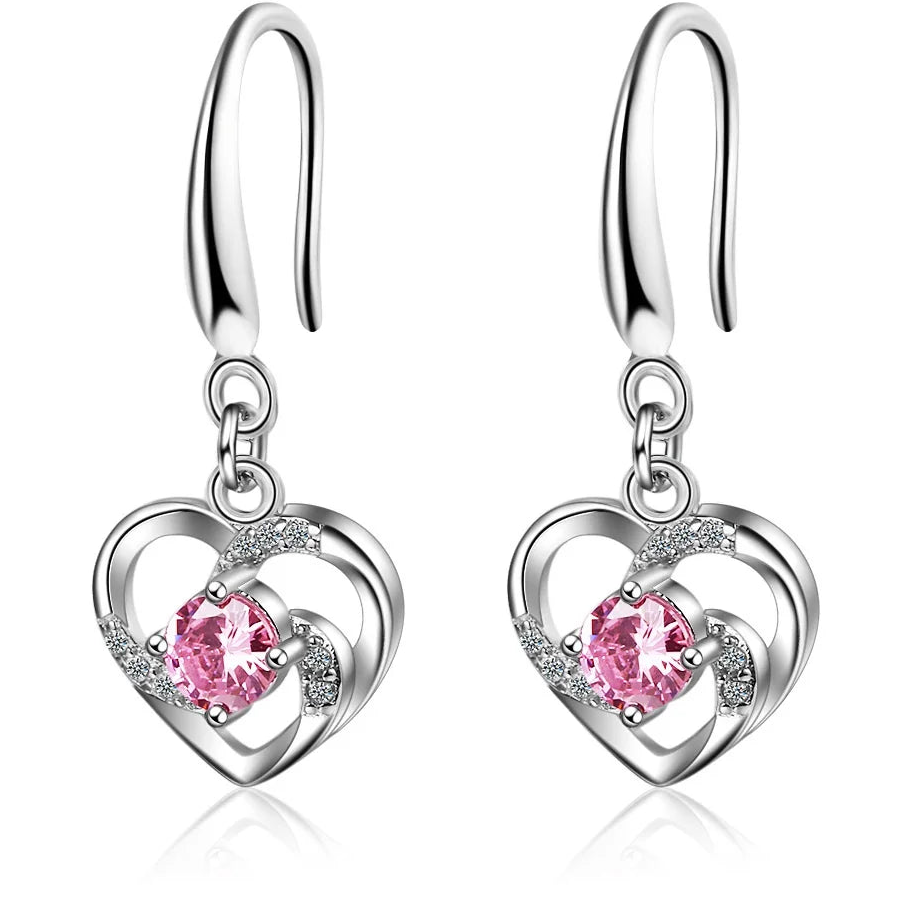 925 Sterling Silver Heart Crystal Dangle Earrings for Women