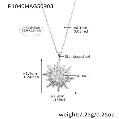 18k Gold Zircon Sun Pendant Necklace for Women