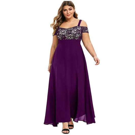 Plus Size Lace Cold Shoulder Maxi Dress
