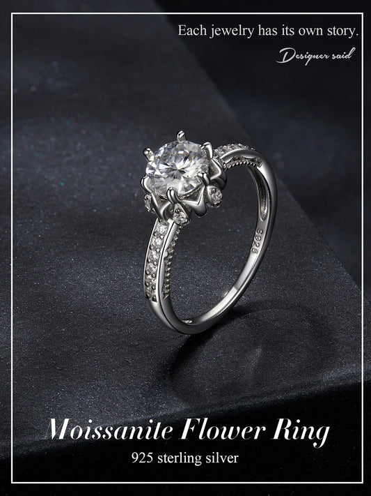 JEW039RD
Moissanite Flower Ring 1ct Round Moissanite Diamond Solitaire Engagement 925 Sterling Silver Rings - Klixstore