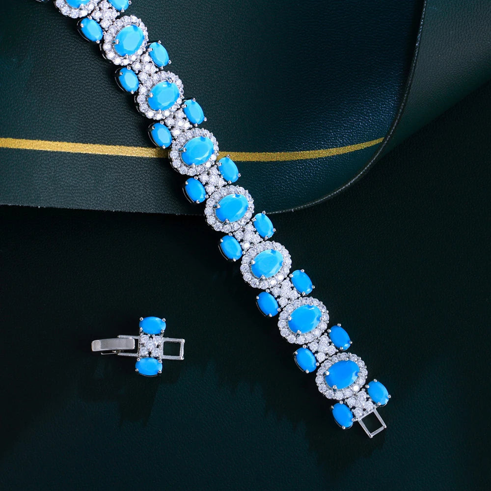 Blue Turquoise CZ Silver Bangle