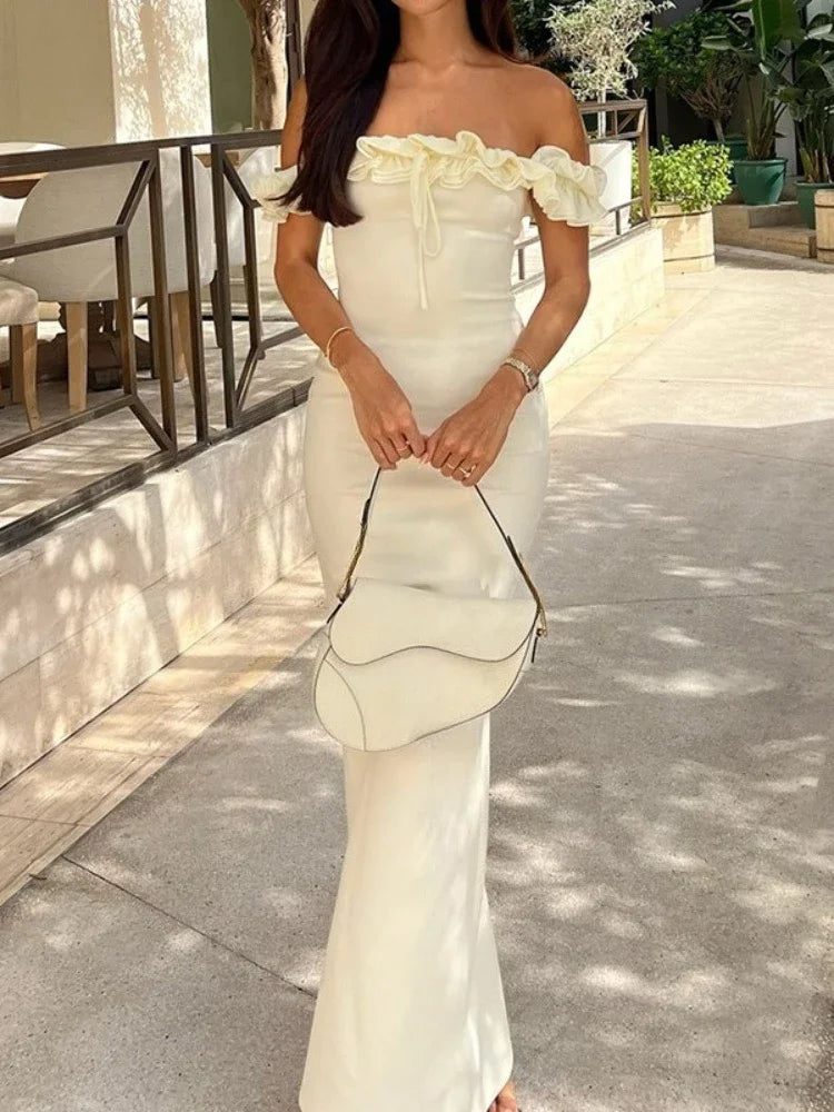 CLO013DJ
Women Slash Neck Sleeveless Long Maxi Formal Dress Shoulder Ruched Backless Lace-up Slim Party Evening Dresses - Klixstore