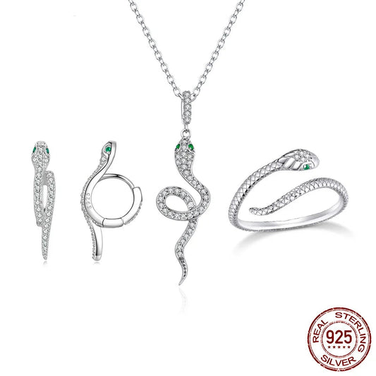 JEW002AX    925 Sterling Silver Snake Jewelry Set for Women Vintage - Klixstore