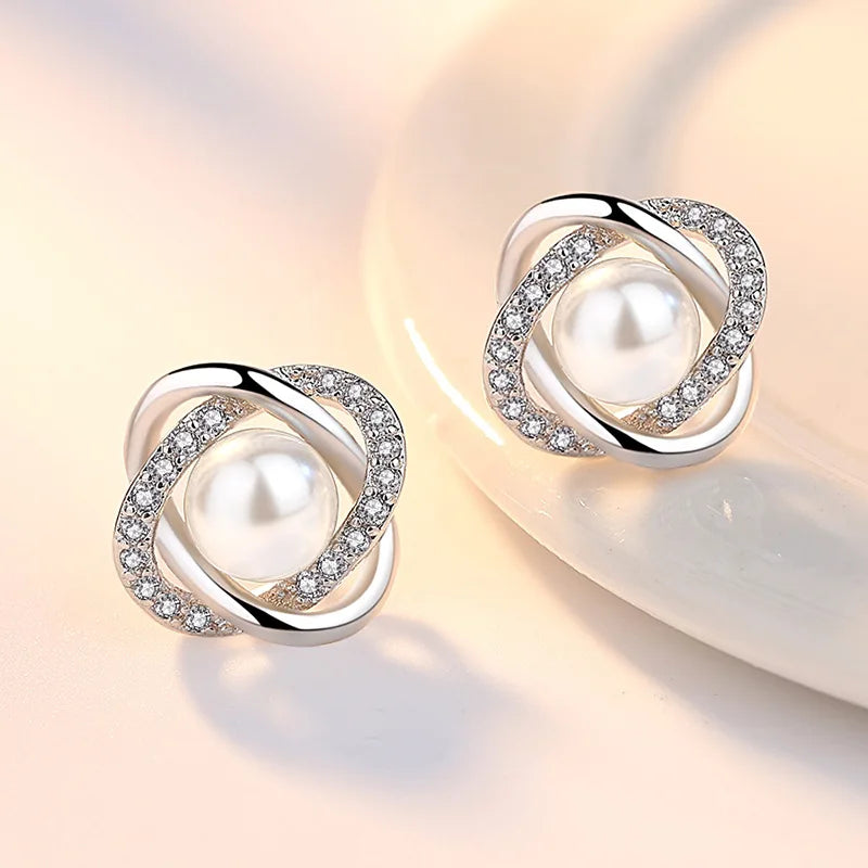 925 Sterling Silver Crystal Zircon Stud Earrings