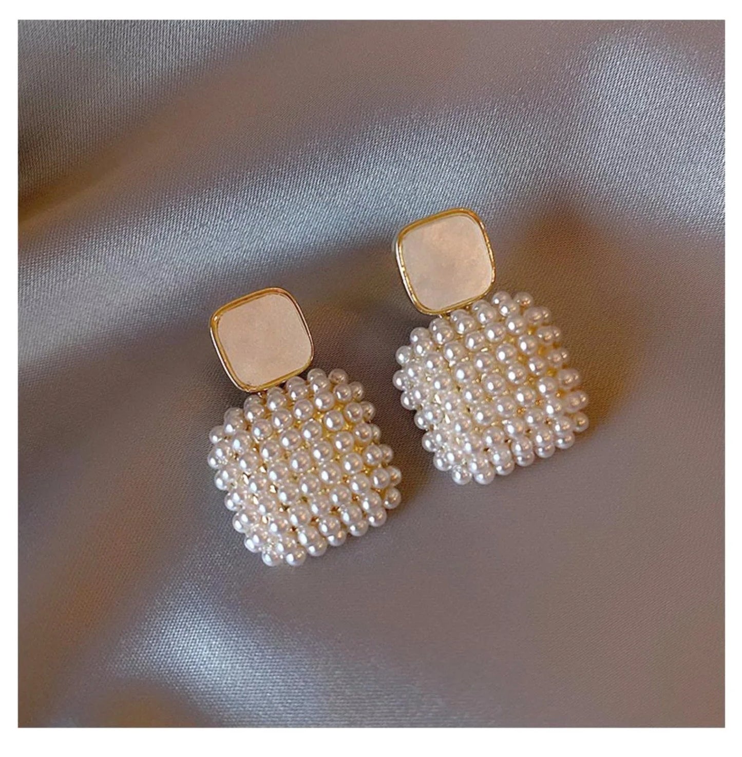 Geometric Square Pearl Earrings