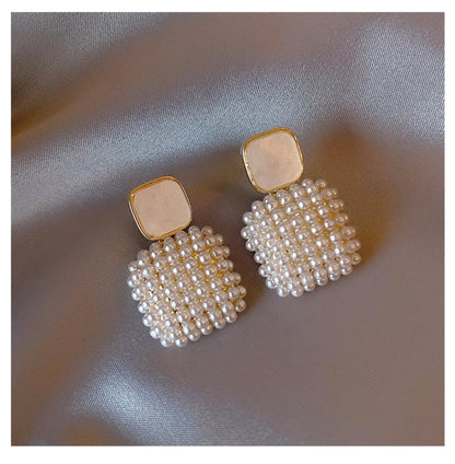 Geometric Square Pearl Earrings