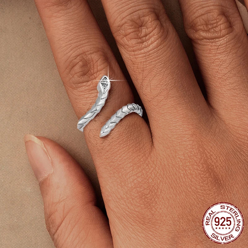 JEW002R  925 Sterling Silver Snake Ring for Women, Adjustable - Klixstore