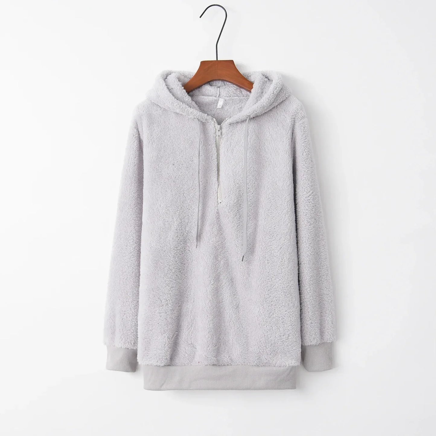Plush Hooded Loose Sweatshirt Jacket for Women