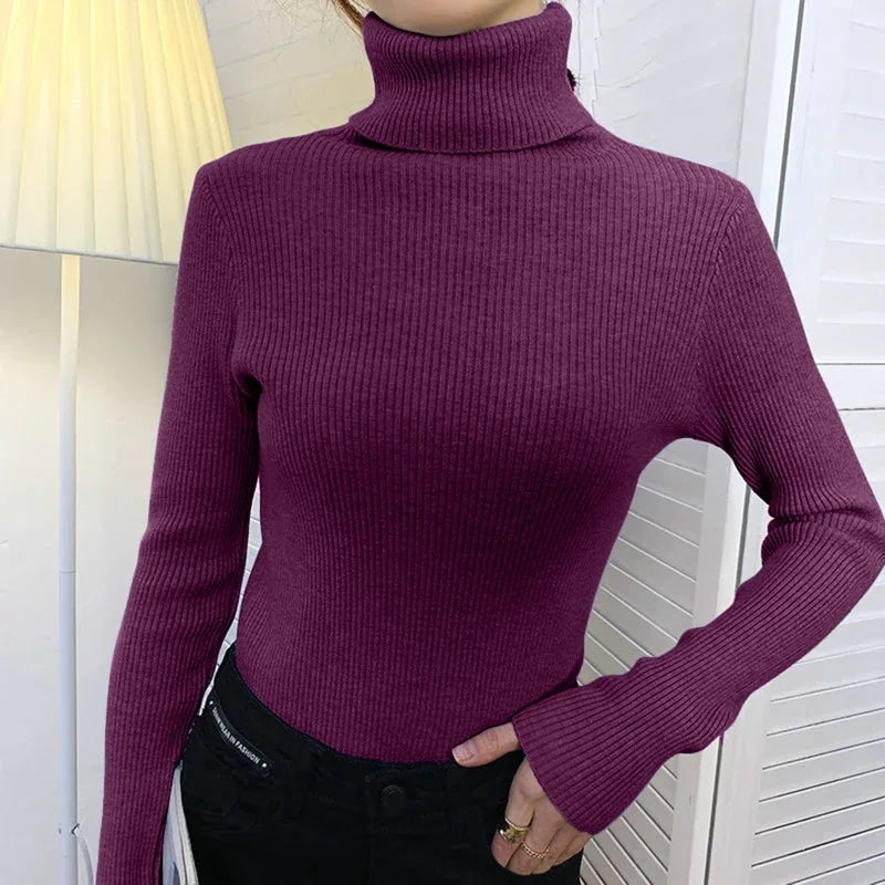 Turtleneck Knitted Cashmere Sweater for Women