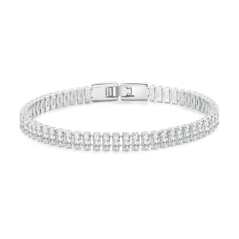 Platinum Plated Shining Square Zircon Bracelet