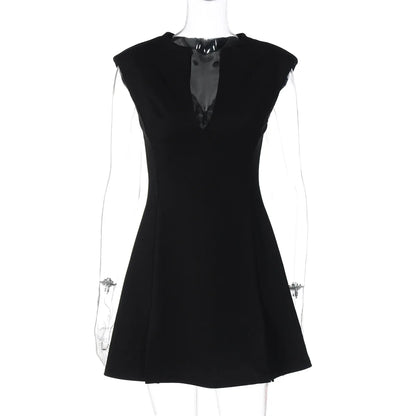 CLO051DJ
Fashion Sleeveless V-neck A-line Party Dresses for Women  Elegant High Waist Tunics Solid Short Dress - Klixstore