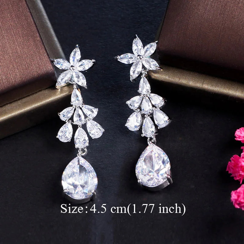 Water Drop CZ Silver Earrings
