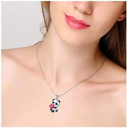 925 Sterling Silver Panda CZ Pendant Necklace for Women