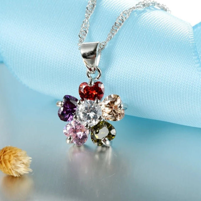 Cubic Zirconia Flower Design Lovers' Gift Set