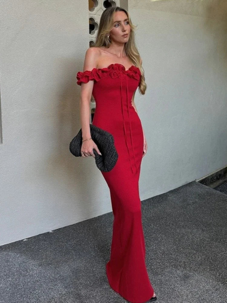 CLO013DJ
Women Slash Neck Sleeveless Long Maxi Formal Dress Shoulder Ruched Backless Lace-up Slim Party Evening Dresses - Klixstore