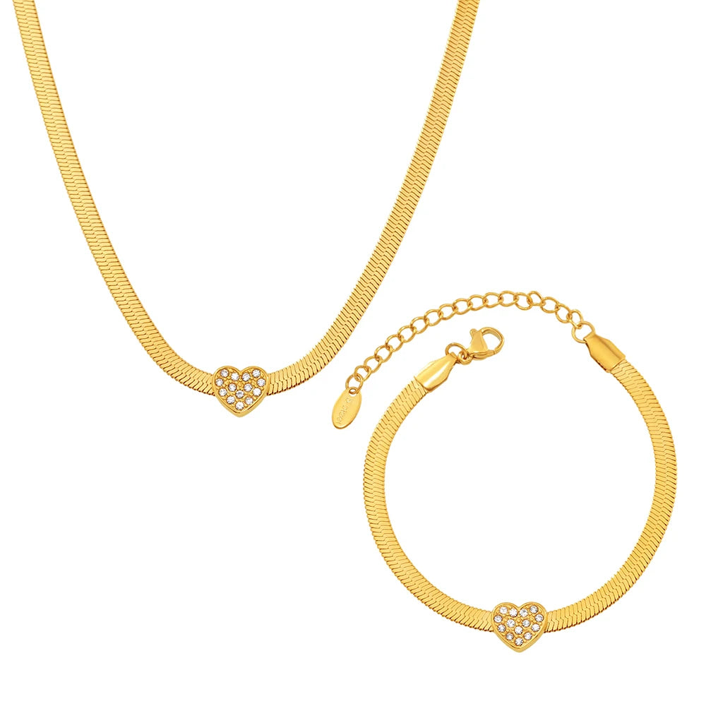 18k Gold Heart Charm Jewelry Set for Women