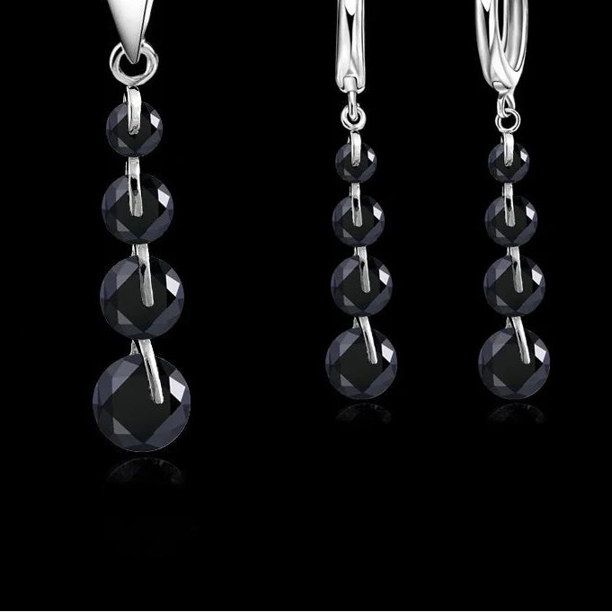 round CZ Crystal Necklace & Hoop Earrings Set in 925 Sterling Silver