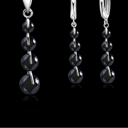 round CZ Crystal Necklace & Hoop Earrings Set in 925 Sterling Silver