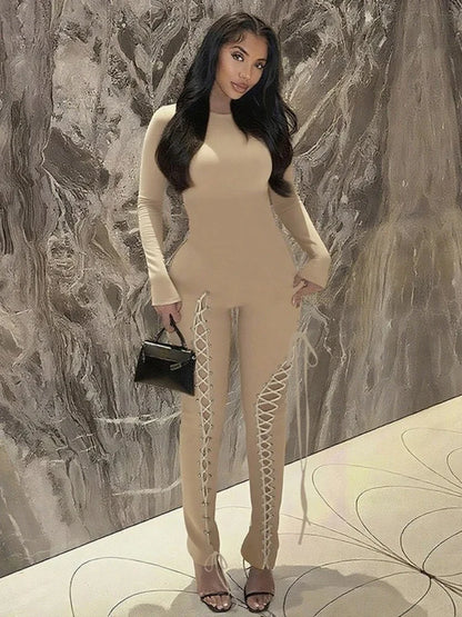 Hollow Out Bandage Long Sleeve Jumpsuit