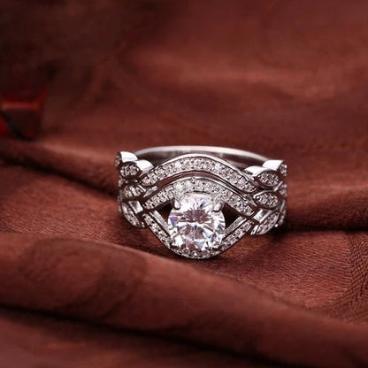 Vintage 925 Sterling Silver Crystal Ring Set for Women