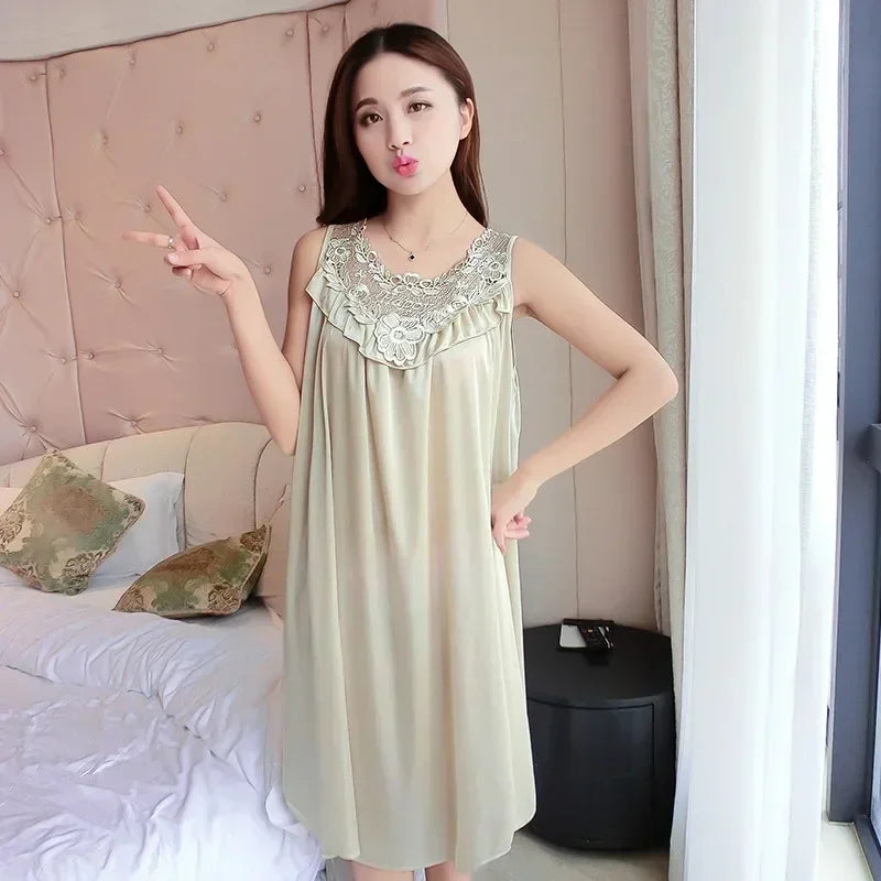 Lace Silk Spaghetti Strap Nightgown
