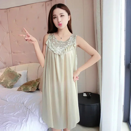 Lace Silk Spaghetti Strap Nightgown