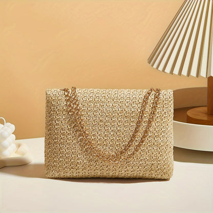 Women's Woven Straw Crossbody Bag | Handwoven Shoulder Purse with Lock Closure