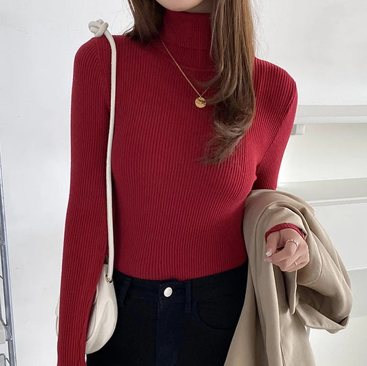 Turtleneck Knitted Cashmere Sweater for Women