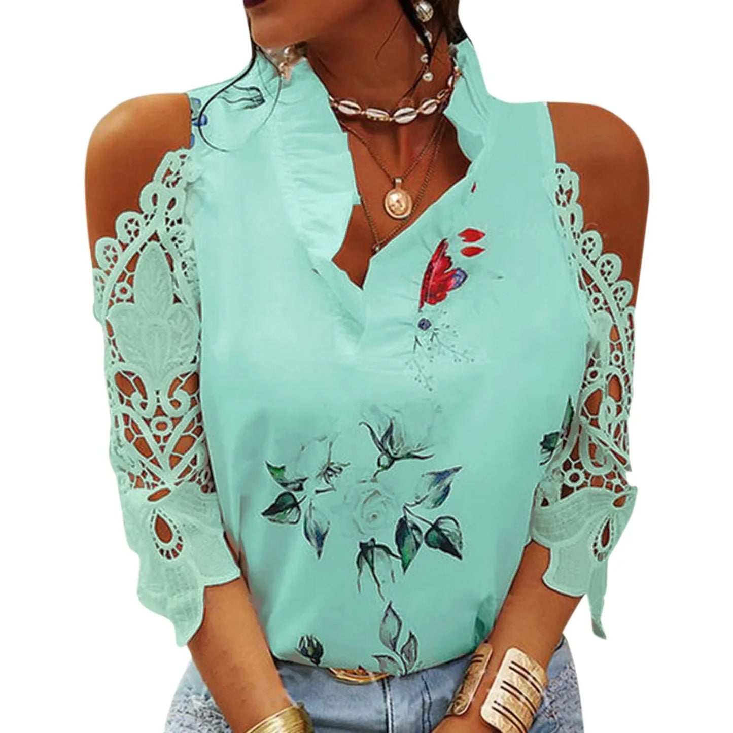 Floral Chiffon V-Neck Blouse for Women
