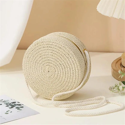 Women's Woven Straw Crossbody Bag | Handwoven Shoulder Purse with Lock Closure
