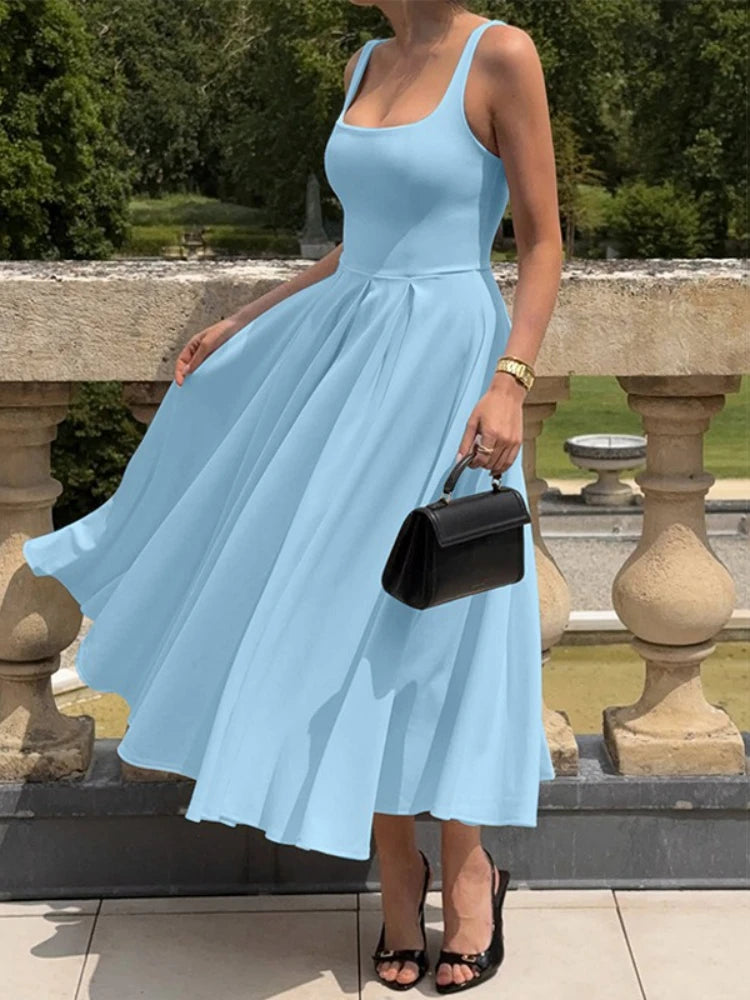 CLO018DJ
Woman Clothes Sleeveless High Waist Tunics A-line Long Dress Streetwear Ladies Backless Ruched White Party Vacation Dresses - Klixstore