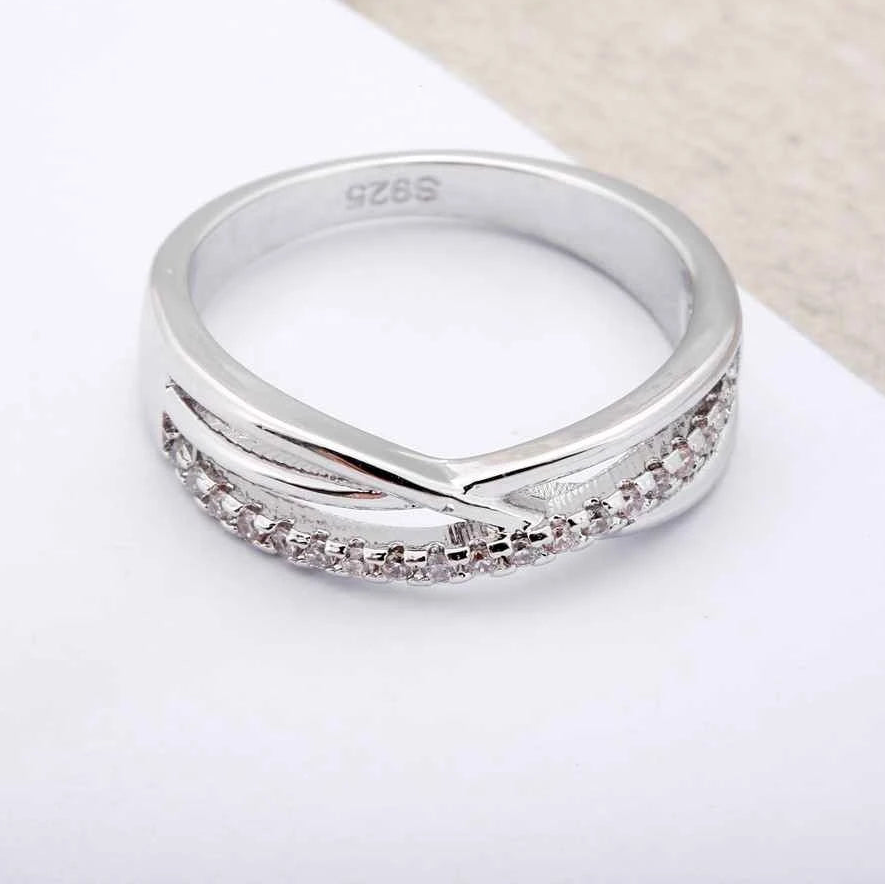 925 Sterling Silver CZ Pave Cross Bridal Ring Set for Women