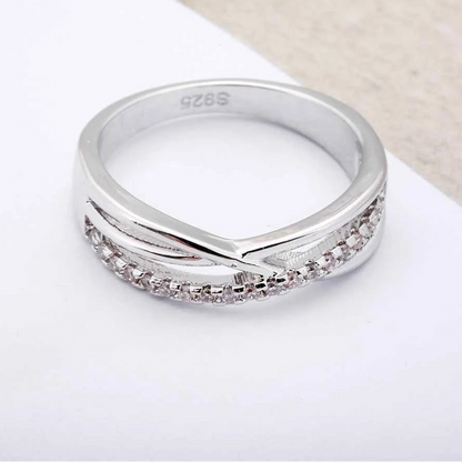 925 Sterling Silver CZ Pave Cross Bridal Ring Set for Women