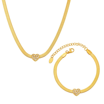 18k Gold Heart Charm Jewelry Set for Women