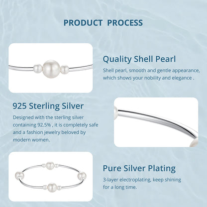 Elegant 925 Silver Adjustable Pearl Bracelet
